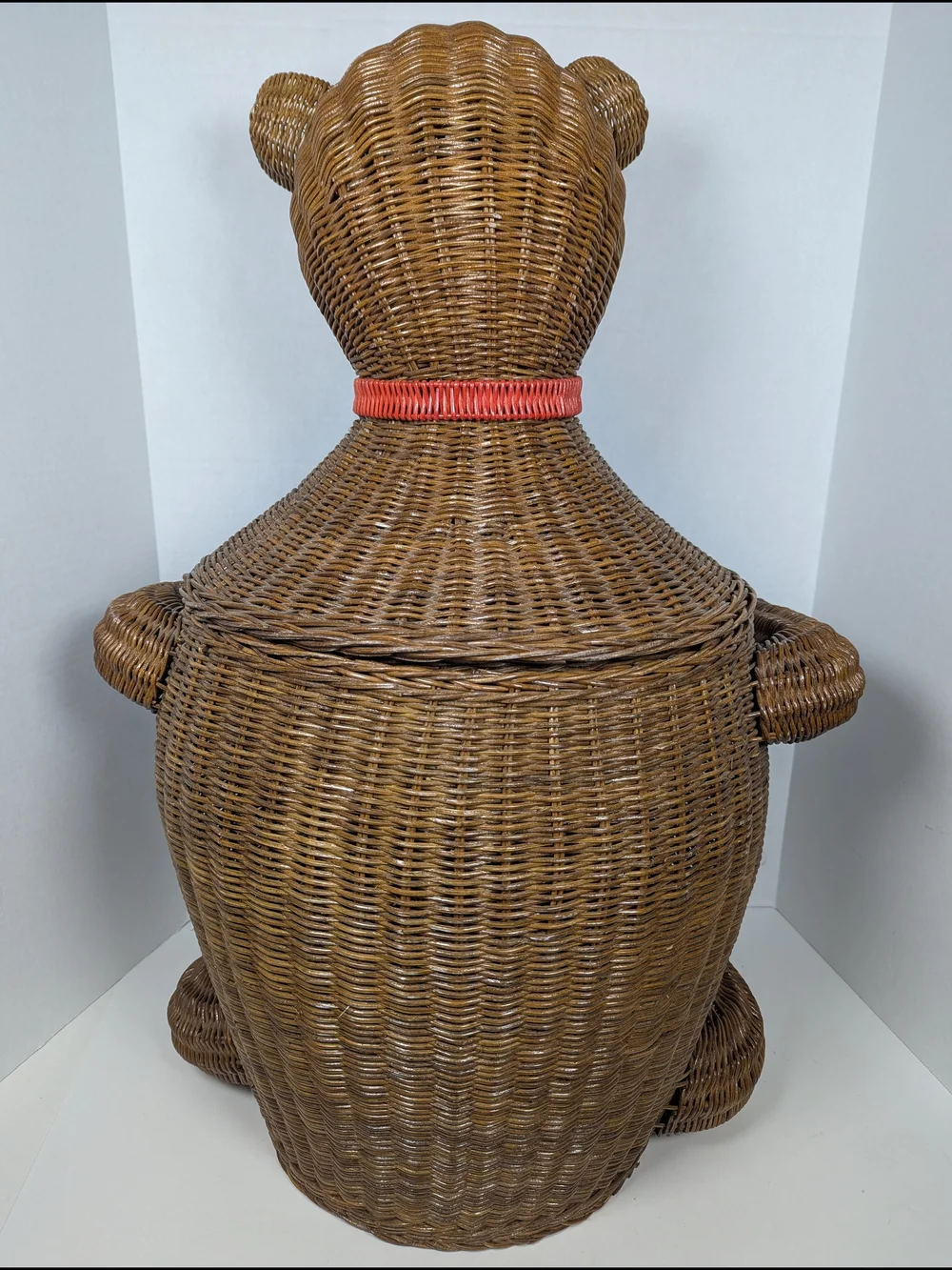 Vintage MCM Whimsical Wicker Bear Laundry Toy Hamper Storage